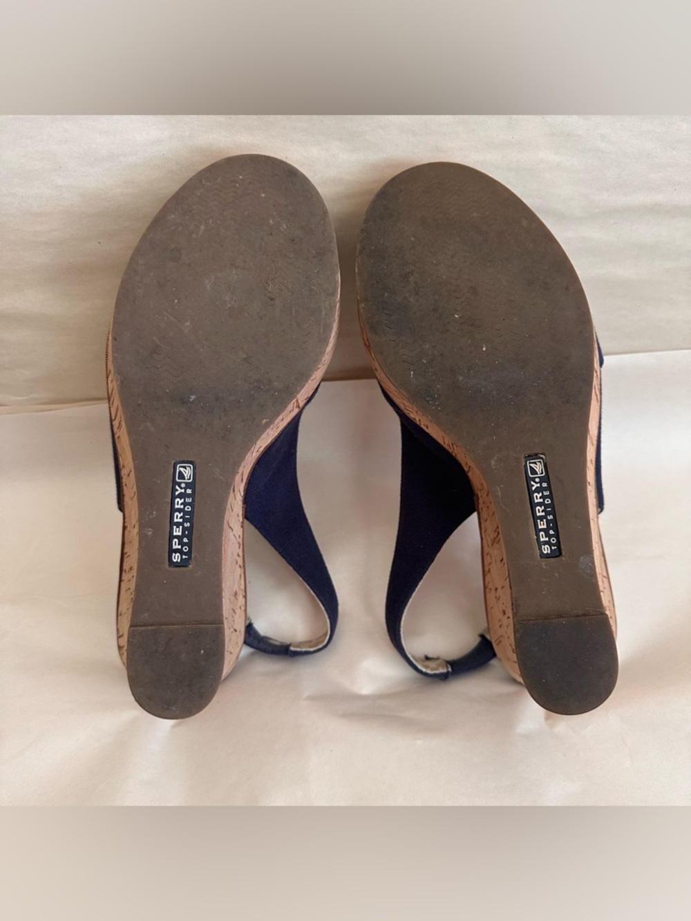 Sperry Top Sider Navy Cork Wedge Slingback Women 8M Nautical Blue Bow Sailor Y2K - Picture 9 of 9